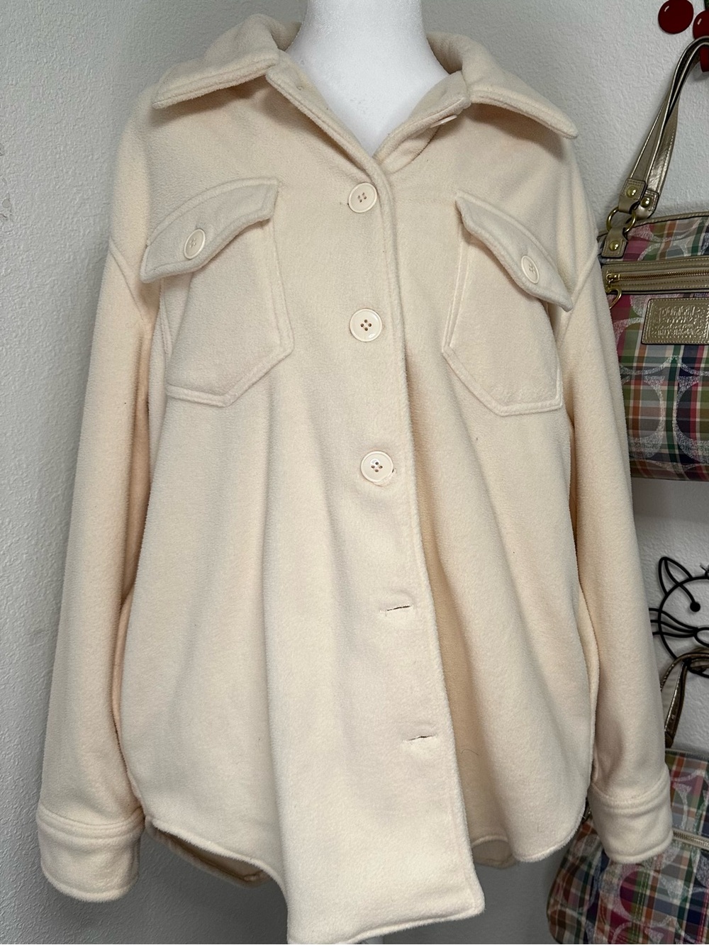 Button Up Cream Coat Women’s jacket soft XL collared light yellow forma;